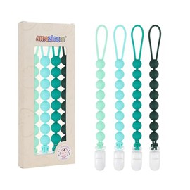 Soporte de silicona para chupete de una pieza para bebés y niñas, correas flexibles para chupete, clip de mordedor suave para recién nacidos, paquete de 4 (verde)