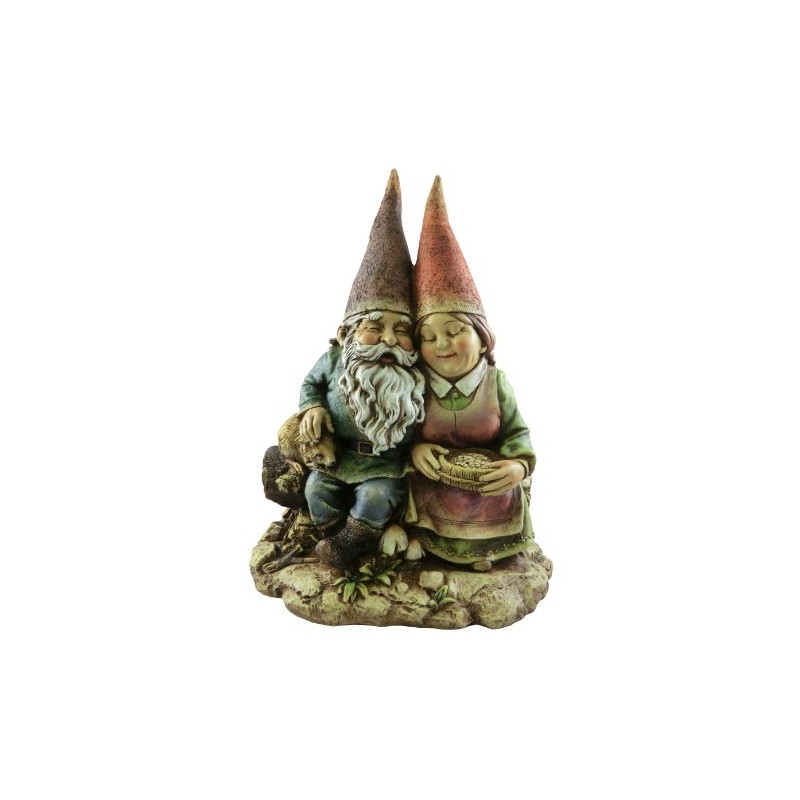 Napco Cuddly Gnome Couple Distressed Green 12 x 9 Resin