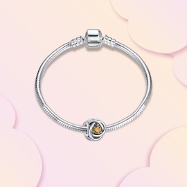 Annmors Happy Birthstone Charm Love Hearts Pendant S925 Sterling Silver Bracelet Bead with Cubic Zirconia for European Bracelets Necklace, Mother's Day Jewellery Gift Christmas for Men and Women,