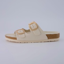 CUSHIONAIRE Women's Lang Cork footbed Sandal with +Comfort, Wide Widths Available, Beige Smooth 9