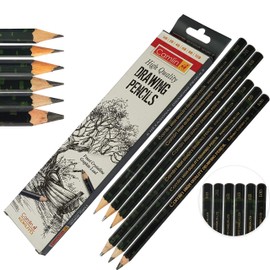 KOKUYO CAMLIN HB 2B 4B 6B 8B 10B Graded Professional Drawing Pencils Mega Pack Sketch Tone Draw Write Finest Crystalline Graphite Lead (HB 2B 4B 6B 8B 10B Grade Pencils + 3 x PATEL Black Ball Pens)