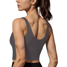 HORISUN Longline Sports Bra Workout Tank Tops with Built in Bra for Women(Charcoal Grey Medium)
