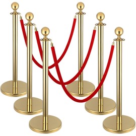 6Pack Stanchions and Velvet Ropes, 5 ft Red Velvet Rope and Poles, Red Carpet Ropes and Poles Set, Gold Stainless Steel Stanchion Posts Red Carpet Runner Poles for Party Supplies