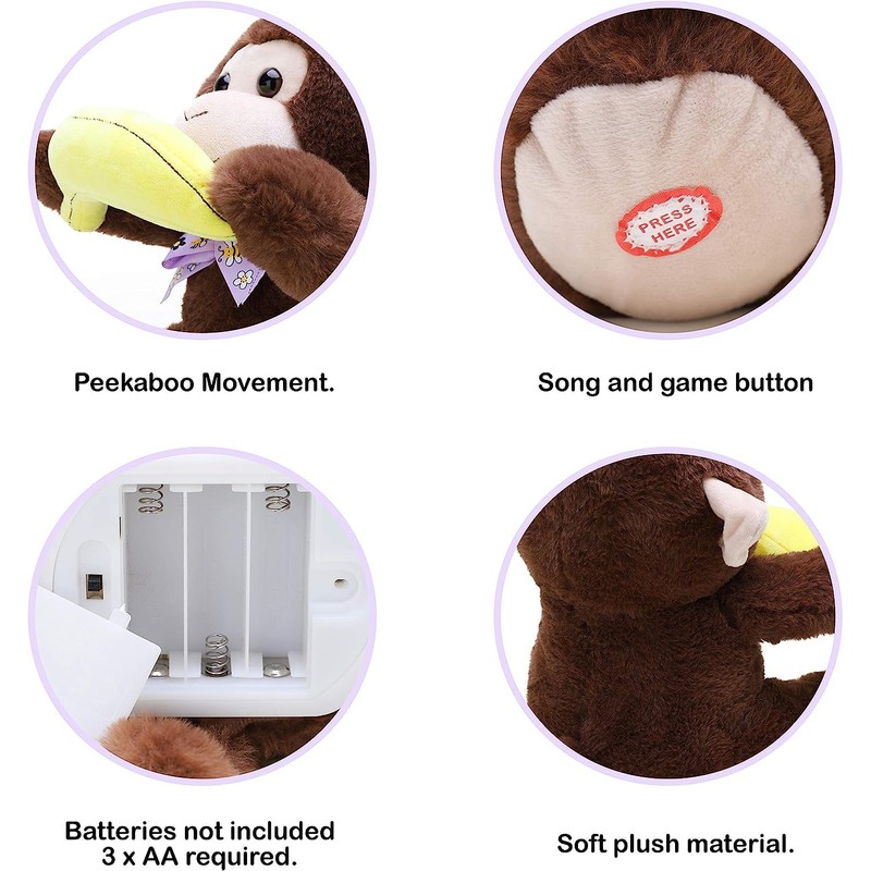 Toyland® 30 cm Peekaboo Monkey Plush Toy Animated Singing Toy