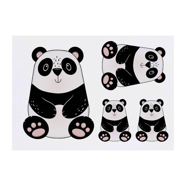 4 x 'Cute Panda' Temporary Tattoos - Water Resistant, Skin-Safe,