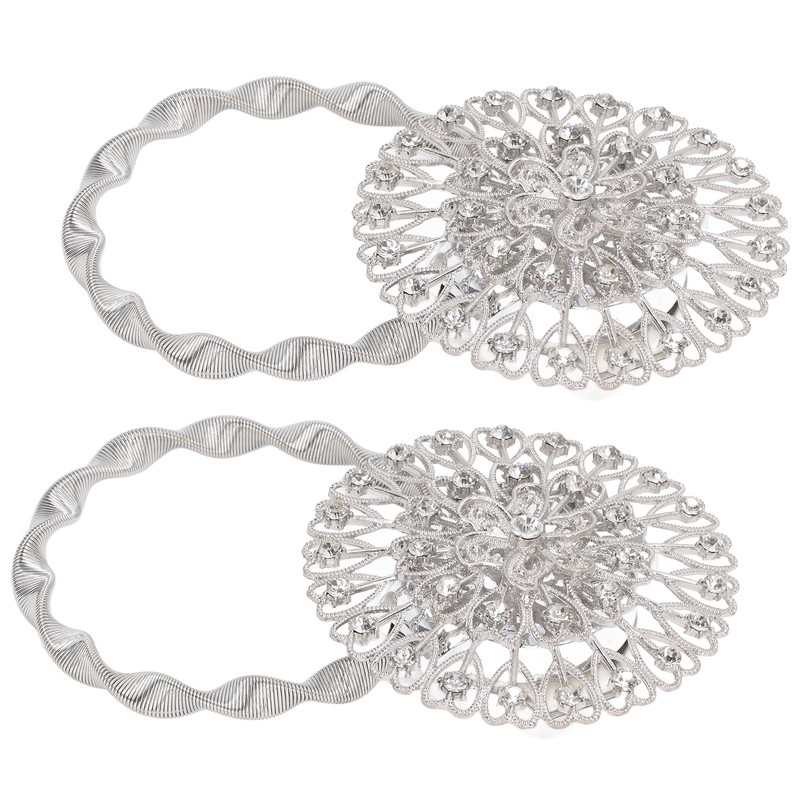 2Pcs Magnetic Curtain Tiebacks Stainless Steel Sparkling Crystal Flower Curtain