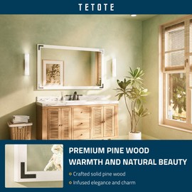 TETOTE White Wood Framed Wall Mirror for Bathroom 48 x 30 Inch Rustic White Wooden Rectangle Frame Mirror for Natural Farmhouse Boho Decor, Waterproof, Horizontal/Vertical, Easy to Install