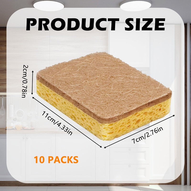 10 Packs Eco Sponges, Kitchen Sponges Multipack, Biodegradable Cellulose Sponge,