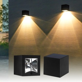 Solar Wall Lights Outdoor, Dusk to Dawn Solar Fence Lights Outdoor Waterproof LED with Warm White & RGB Modes Solar Sconces Light for Porch,Yard, Patio, Deck, Garden, House Numbers 2 Pack