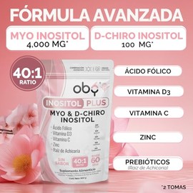 Oby Inositol Pure 40:1 | Myo y D-Chiro Inositol, Acido folico, Zinc, Prebióticos | Vitaminas para Mujer | Suplemento en Polvo 300 gr Mezcla Ideal 40:1