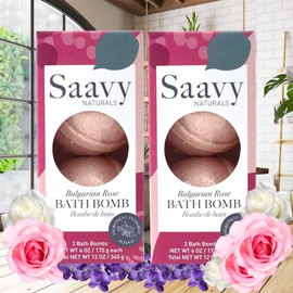 Saavy Naturals Bath Bombs, Indulgent Bulgarian Rose Scent, Gentle Moisturizig Formula, Foaming Fizz Bubbles, Gift for Women and Kids, 6 Oz Each, 2 Pack