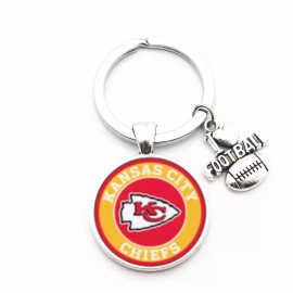 Unbranded Kansas City Chiefs Pendant with I Love Football Charm Acrylic/Metal Key Chain