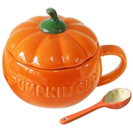 YBK Tech Cute Ceramic Pumpkin Cup, Coffee Cup, Milk Cup with Lid, 8.5 oz (Cup + Spoon)