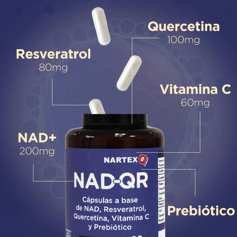 NAD+ Resveratrol, Vitamina C, Quercetina y Prebióticos 60 cápsulas 550mg
