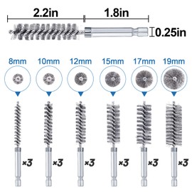 Bore Brush Set - 18pcs Small Wire Bore Brushes for Power Drill with 1/4" Hex Shank, Stainless Steel Tubes Ports Bearings Cleaning Parts Attachments (8/10/12/15/17/19mm)