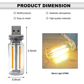 DXNQ USB LED Car Interior Atmosphere Light, Plug-in USB Automotive Interface Charging Ambient Light, Mini Glass Bottle Night Light Touch Control Vehicle Interior Decor Retro Lamp (Warm)