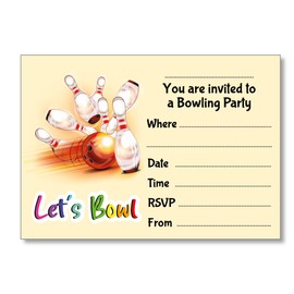 (Pack of 20) Bowling Party Invitations - Single Sided Birthday Invites - No Envelopes