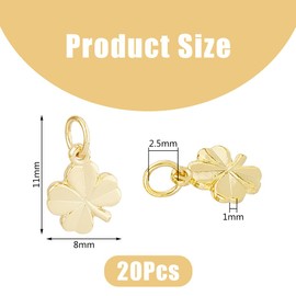 DICOSMETIC 40Pcs Clover Pendants Brass Irish Shamrock Charms 4 Leaf Clover Pendants Good Luck Charm Small Golden Charms St Patricks Pendants for DIY Bracelet Jewelry Making, Hole: 2.5mm