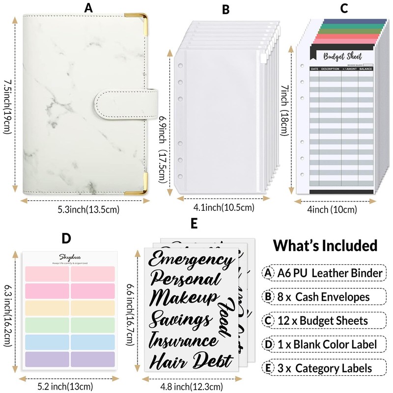 SKYDUE Budget Binder, Money Saving Binder with Zipper Envelopes, Cash