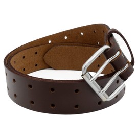 QHA Mens Leather Belts for Jeans Men Full Grain Belt With Double Pin Buckle Q17 Brown 44"-48"