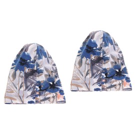 TOVINANNA 2pcs Cotton Printed Double-layer Satin Lined for Women Breathable Sleep Hat Elastic Band Chemotherapy Headwear Graffiti Navy Design Comfortable Hair Cover for Sleeping and Makeup