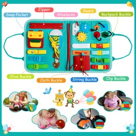 Achiyway Busy Board for Children - Activity Board Montessori Toy from 1 2 3 4 5 Years, Motor Skills Learning Toy for Boys and Girls, Travel Toy for Identifying Alphabets, Numbers, Colours and Shapes