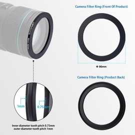 3 pieces (95 mm) filter ring adapter set, lens filter, step down ring, compatible with all 95 mm brands, UV ND CPL 95-82 mm, 95-77 mm, 95-72 mm + 1 x lens cleaning cloth
