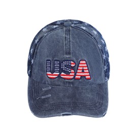 haozaikeji Vintage Denim Baseball Cap Unisex Mesh Sun Hat Cotton Trucker Hat for Men Women with USA Embroidery Snapback Summer Cap Washed Adjustable Breathable