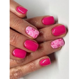 Kabwea press-on nails set, 24 square artificial nails, 12 sizes, Valentine's Day press-on nails