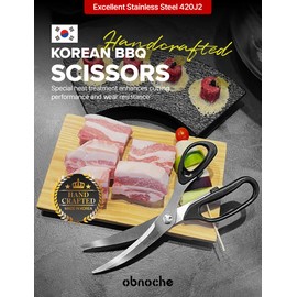 OBNOCHE Made in Korea, Korean Barbecue Scissors, Meat, Chicken, Vegetables, High Strength Stainless Steel Grip-Excellent Barbecue Scissors (Korean BBQ Scissors)
