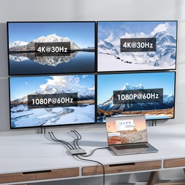 WAVLINK USB C to Quad HDMI 4K Adapter, Universal USB A to HDMI Docking Dual Triple Display Station for Windows, Mac M1/M2/M3/M4, Thunderbolt, USB-C Laptops