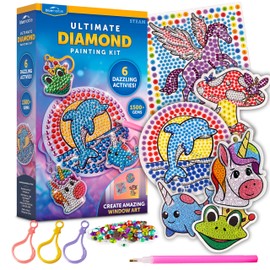 Blue Marble Ultimate Diamond Painting Kit for Kids – 6 Craft Activities with 1500+ Gems, Make 3 Window Art Pieces & 3 Keychains, Includes Applicator Pens, Gem Trays & Stencils, Kids Crafts