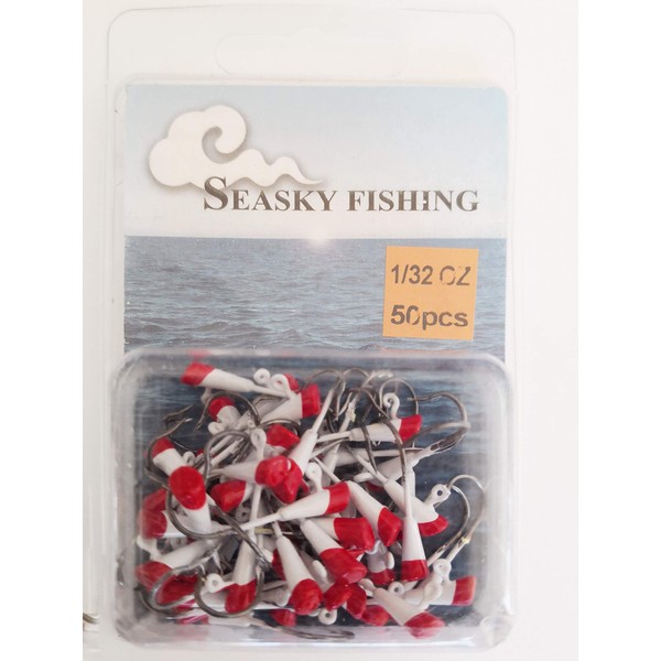 Seasky Fishing Painted Shad Dart Jigs Jigheads, 1/32oz, 50 Per Pack (Red/White)