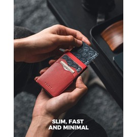 VULKIT Credit Card Holder Minimalist Slim Pop Up Wallet with Leather Slots RFID Blocking for Men and Women Holds 7 Cards and Notes Red