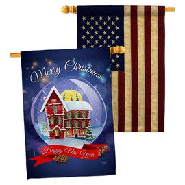 Winter Home Snowglobe House Flags Pack Wintertime Christmas Santa Marry Xmas Present Reindeer Season Snow USA Vintage Applique Small Decorative Gift Yard Banner Made In 28 X 40