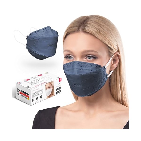 20 pcs HARD FFP2 Face Masks | Made in Germany | Germany's No.1 Mask Brand | CE Certified | 99.5% PFE | Breathable | Oeko-Tex Standard 100 | Disposable | Sealed Box - Royal Blue - Pack of 20