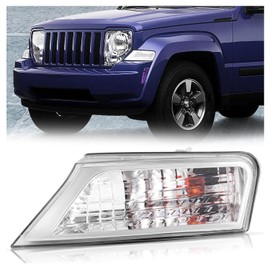 HECASA Left Turn Signal Light Compatible with 2008-2012 Jeep Liberty Replacement for CH2520145 57010125AA Front Bumper Signal Lamp Clear Lens Chrome Housing w/Bulb - Driver Side