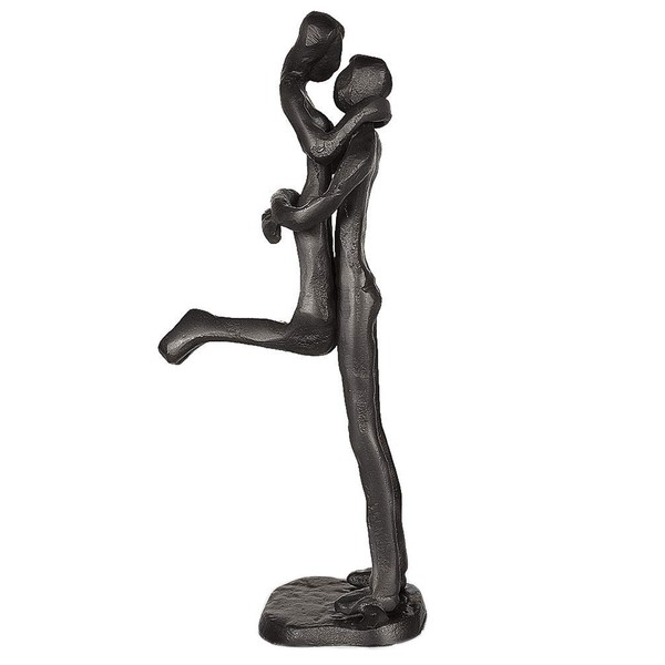 Aoneky Affectionate Couple Art Iron Sculpture, Passionate Love Statue Romantic Metal Ornament Figurine Home & Office Decoration (Jump Hug Kiss)