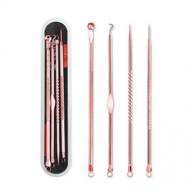 International Pink Gold 4-Piece Set Acne Extractor Stainless Steel Blackhead Tool 4-Piece Set Pink Gold Needle Set-B- 20ea