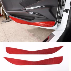 autopart2021 Red Carbon Fiber Car Interior Door Panel Trim Anti-Kick For Corvette C8 2020-25