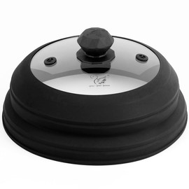 Microwave Splatter Cover Vented Glass Cover Splatter Guard Lid with Collapsible Silicone for Food as Pot Cover Plate Cover 10.8 inch for 6 7 8 9 10 inch Plate Bowl Black