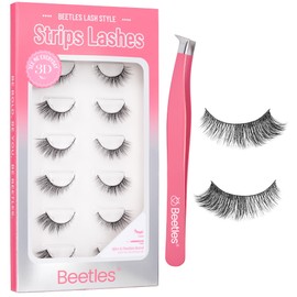 Beetles False Eyelashes 7 Pairs Strip Lashes Natural Lashes 6-15mm Lashes Wispy C Curl 3D Design Eye Lashes Lightweight DIY Fake Lashes with Tweezer See Me Everyday (SNS001, 6-15mm)