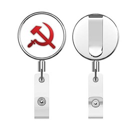 Red Sickle and Hammer Symbol Round ID Badge Key Card Tag Holder Badge Retractable Reel Badge Holder with Belt Clip