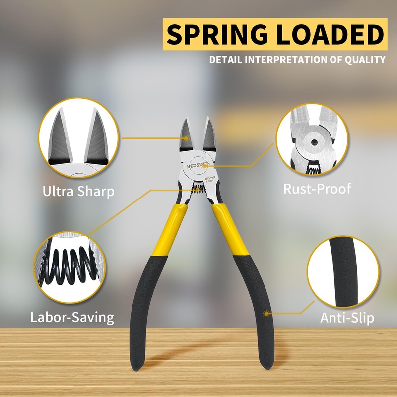 Wire Cutters, 6 Pack, BOOSDEN 6.5" Flush Cutters Spring Loaded