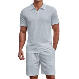 Uni Clau Mens Summer Track Suits 14 Piece Shorts Sets Short Sleeve Sweatsuit Outfits Zip Golf Casual Polo Shirts and Shorts