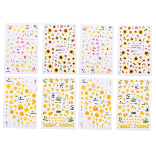 Vaguelly 8 Sheets Sunflower Nail Decals Water Transfer Stickers for