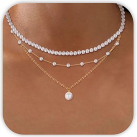 PEALICIOUS Pearl Necklaces for Women Set, Dainty Pearl Choker 14K Gold Layered Necklace White Pearl Necklace Pendant Gold Jewelry Set Trendy Necklaces for Teen Girls Bridesmaid Gifts Wedding Jewelry