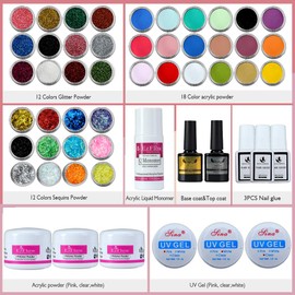 MAGIC ARMOR Acrylic Nail Kit with Everything 42 colors Acrylic Powder Liquid Monomer and 32pcs Base Nail art Tools Nail Glue and 500pcs Nail Tips Acrylic Nail Set Nail DIY Decoration Manicure Gift Box Set