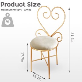 Gluck Plants Vanity Chairs,Velvet Makeup Chair,White Stool Ottoman Modern Dressing Chair,Golden Metal Frame Velvet Seat for Girls Bedroom,Living Room,Beauty Room