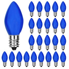 Konictom 25 Pack Blue Light Bulbs,C7 Blue Replacement Spare Incandescent Patriotic Light Bulbs,5w Vintage Glass Ceramic Blue Light Bulbs C7/E12 Base for Memorial Day 4th of July Decorations